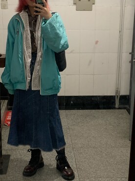 「DEMONIA（デモニア）のアイテム（ブーツ、レッド系）」を使った、阋神星_さん（レディース・167cm）の秋コーディネート