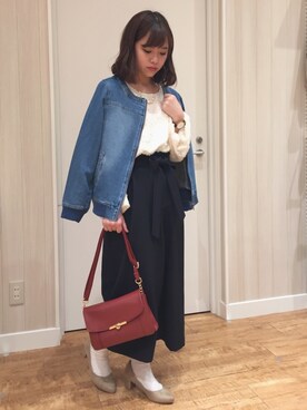「袖ボリューム」｜「アイテム（デニムジャケット）」を使った、さやさん（レディース・155cm）の春コーディネート