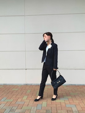 「ノーカラージャケット」｜さやさん（レディース・155cm）の冬コーディネート