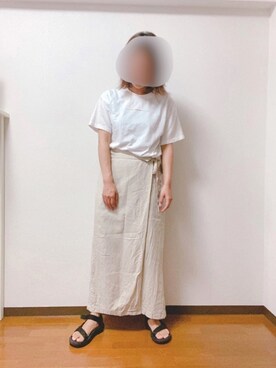 「LOWRYS FARM（ローリーズファーム）のエコＲ／Ｌラップスカート　869279（スカート、ホワイト系）」を使った、きちさん（レディース・163cm）の夏コーディネート