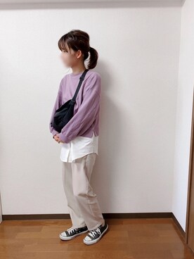 「しまむら（シマムラ）のアイテム（スウェット、パープル系）」を使った、きちさん（レディース・163cm）の秋コーディネート