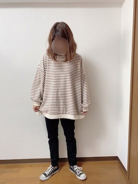 「しまむら（シマムラ）のアイテム（スウェット、ベージュ系）」を使った、きちさん（レディース・163cm）の秋コーディネート