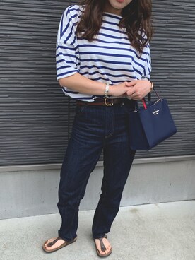 「URBAN RESEARCH DOORS（アーバンリサーチドアーズ）のハイライズデニムパンツ（デニムパンツ）」を使った、フ🐷さん（レディース・160cm）の夏コーディネート