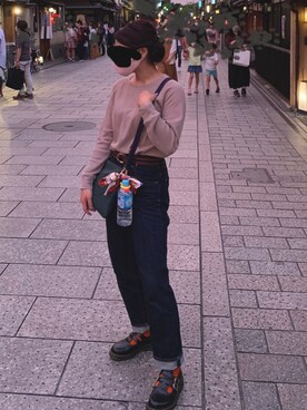 「URBAN RESEARCH DOORS（アーバンリサーチドアーズ）のハイライズデニムパンツ（デニムパンツ）」を使った、フ🐷さん（レディース・160cm）の秋コーディネート