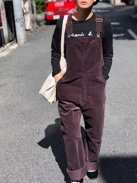 「LENO（リノ）のアイテム（サロペット/オーバーオール）」を使った、ぷにさん（レディース・165cm）の秋コーディネート