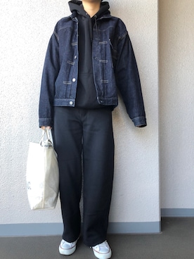 「LENO（リノ）のアイテム（デニムジャケット）」を使った、ぷにさん（レディース・165cm）の秋コーディネート
