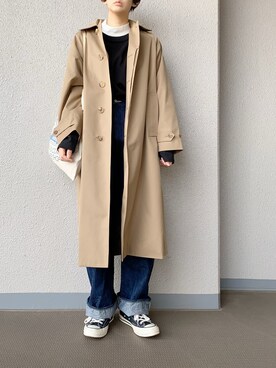 「LENO（リノ）のアイテム（ステンカラーコート）」を使った、ぷにさん（レディース・165cm）の春コーディネート