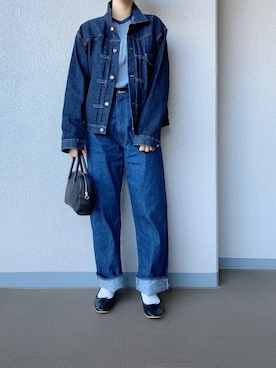 「LENO（リノ）のアイテム（デニムジャケット）」を使った、ぷにさん（レディース・165cm）の春コーディネート