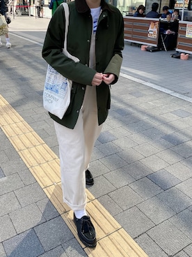 「バスクシャツ」｜「アイテム（ブルゾン）」を使った、ぷにさん（レディース・165cm）の春コーディネート