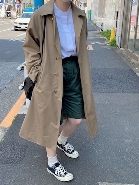 「LENO（リノ）のアイテム（ステンカラーコート）」を使った、ぷにさん（レディース・165cm）の春コーディネート