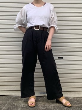 「古着のアイテム（パンツ、ブラック系）」を使った、ciiさん（レディース・155cm）の夏コーディネート