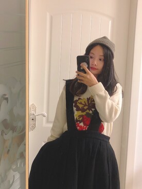 「日系极简」｜「アイテム（サロペット/オーバーオール）」を使った、Yesccさん（レディース・158cm）の冬コーディネート