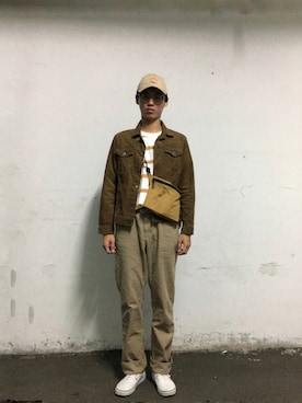 「oqLiq（オークリック）のアイテム（バッグ）」を使った、exishomeitさん（メンズ・180cm）の秋コーディネート