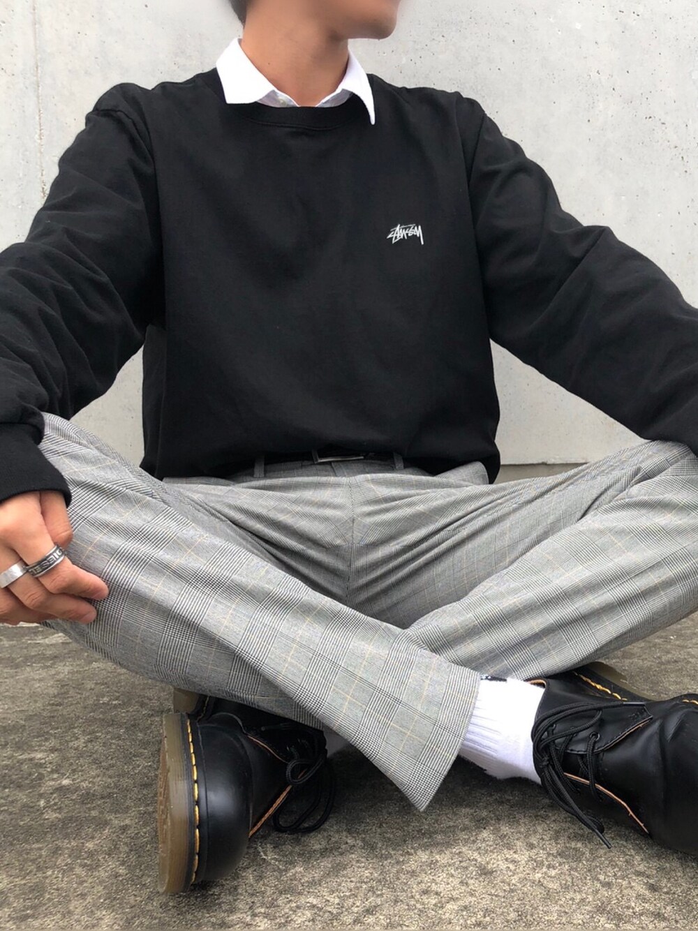 「シンプルコーデ、通学コーデ、大人カジュアル、stussy、GU、OY、ドクターマーチン、お洒落さんとつながりたい、カジュアルコーデ、秋冬コーデ」｜「Dr. MartensのDr.Martens ドクターマーチン 1461Z 3EYE GIBSON SHOE 3ホール ギブソン シューズ 11838002 BLACK（ブーツ、ブラック系）」を使った、NOAH君さん（メンズ・175cm）の秋コーディネートの1枚目の写真