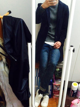 「靴下チラ見せ」｜「アイテム（チェスターコート）」を使った、jさん（メンズ・183cm）の春コーディネート