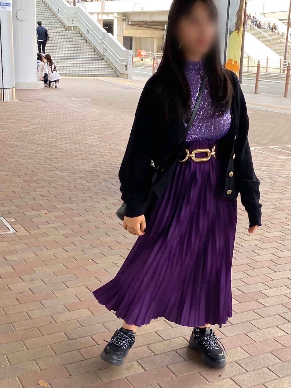「aaa、dometour2019＋PLUS、宇野実彩子」｜「ZARAのアイテム（その他トップス、パープル系）」を使った、mさん（レディース・153cm）の秋コーディネートの1枚目の写真