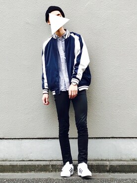 「GU（ジーユー）のアイテム（ブルゾン）」を使った、Kazuさん（メンズ・178cm）の春コーディネート