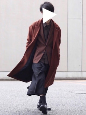 「ブラウンジャケット」｜「アイテム（チェスターコート）」を使った、Kazuさん（メンズ・178cm）の冬コーディネート
