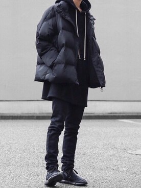ダウンジャケット コートを使った 黒パーカー のメンズ人気ファッションコーディネート Wear