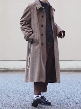 「ブラウンニット」｜「アイテム（スラックス）」を使った、Kazuさん（メンズ・178cm）の春コーディネート