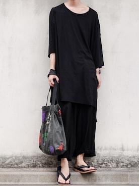 「BLACK Scandal Yohji Yamamoto（ブラックスキャンダルヨウジヤマモト）のアイテム」を使った、Kazuさん（メンズ・178cm）の夏コーディネート