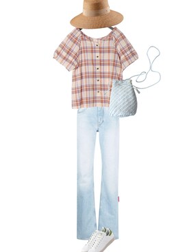 「ESTNATION（エストネーション）のアイテム（帽子）」を使った、SAKIさん（レディース・158cm）の夏コーディネート