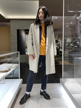 「abahouse」｜「アイテム（ステンカラーコート）」を使った、makiganoさん（メンズ・177cm）の春コーディネート