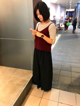 「アイテム（腕時計、パープル系）」を使った、Peko Linさん（レディース・161cm）の冬コーディネート