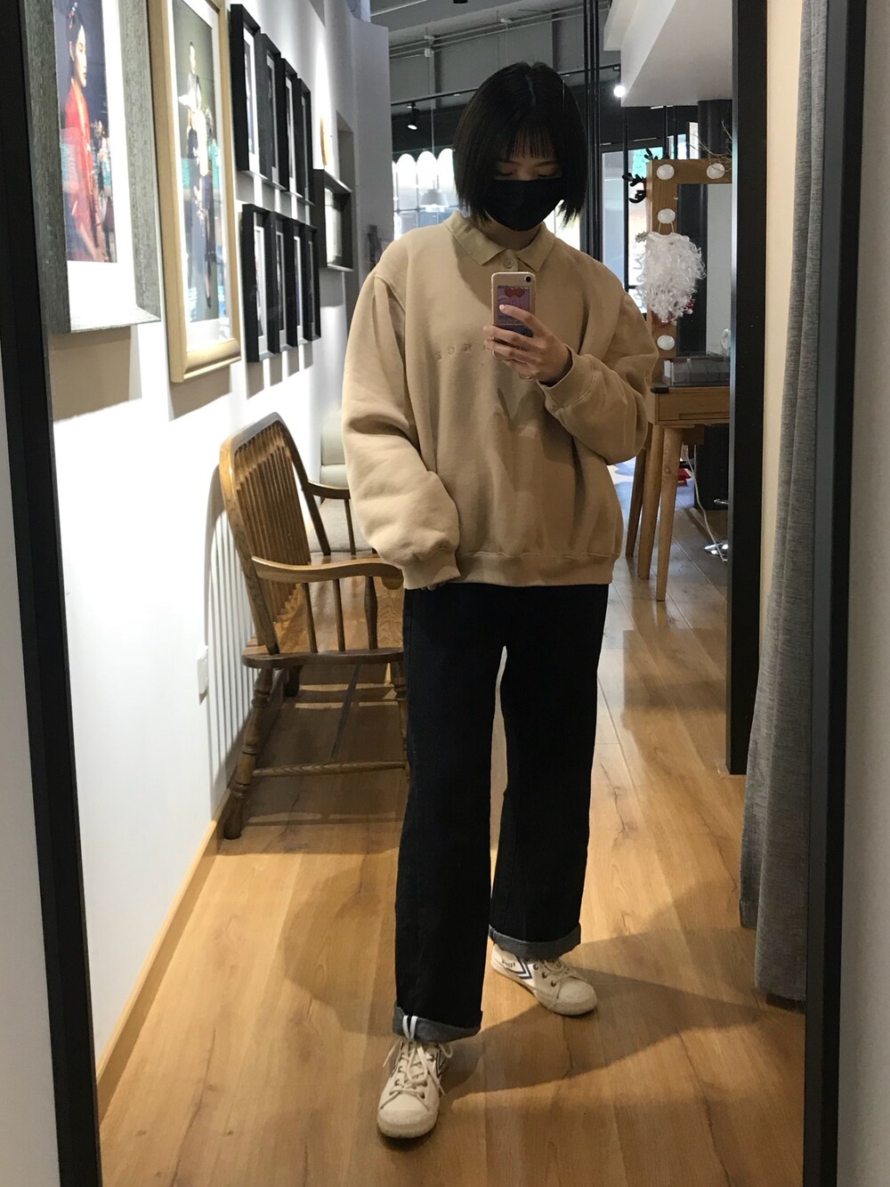 「chancechanceのアイテム（パーカー、ベージュ系）」を使った、silverさん（レディース・166cm）の春コーディネートの1枚目の写真