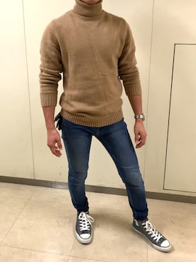 「H&M（エイチ・アンド・エム）のアイテム（ニット/セーター）」を使った、Y.oさん（メンズ・165cm）の冬コーディネート