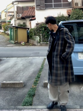 「アイテム（ステンカラーコート）」を使った、ロジャ太さん（メンズ・171cm・20代）の冬コーディネート