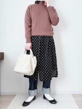 「R&D.M.Co OLDMAN’S TAILOR（オールドマンズテイラー）のアイテム（ワンピース/ドレス）」を使った、m o r o ↟ ↟さん（レディース・163cm）の冬コーディネート