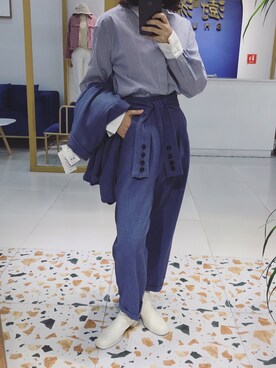 「通勤穿搭」｜「アイテム（スラックス）」を使った、uniquexuさん（レディース・166cm）の秋コーディネート