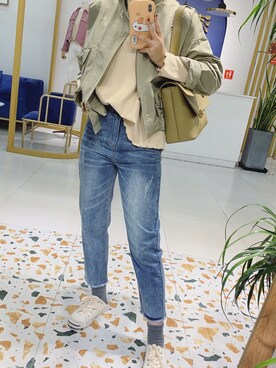 「休闲」｜「アイテム（ブルゾン）」を使った、uniquexuさん（レディース・166cm）の秋コーディネート