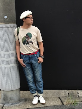 「ストリート系」｜「アイテム（ハンチング/ベレー帽）」を使った、TakashiMiyazawaさん（メンズ・168cm）の夏コーディネート