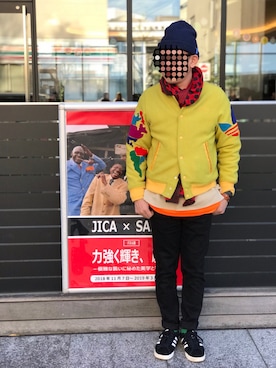 「黒スキニー」｜「アイテム（スタジャン）」を使った、TakashiMiyazawaさん（メンズ・168cm）の春コーディネート