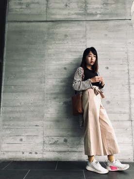 「アイテム（チノパンツ、オレンジ系）」を使った、Annyuさん（レディース・152cm）の秋コーディネート