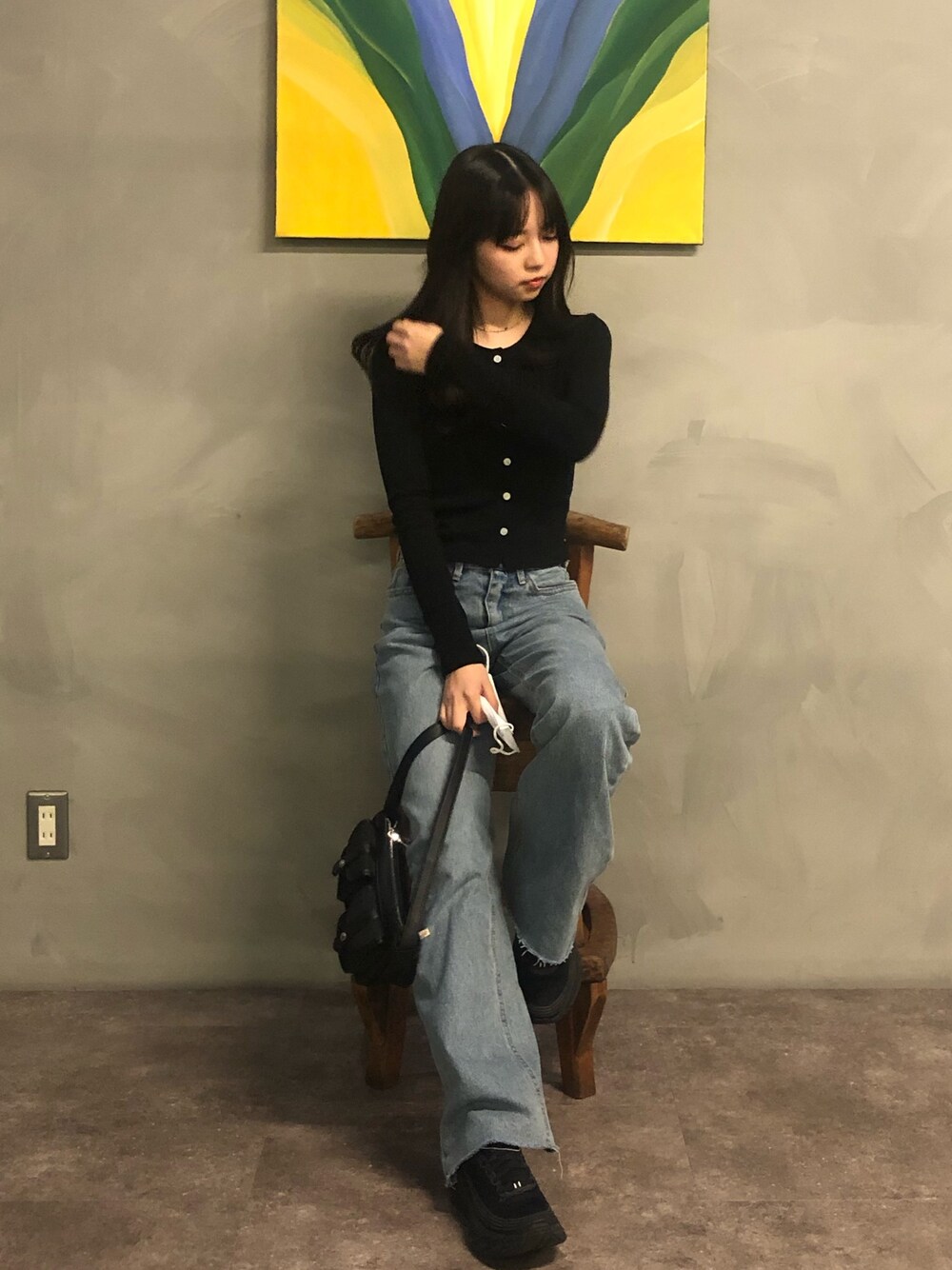 「お洒落さんとつながりたい、韓国ファッション、ootd、カジュアルコーデ」｜「blackupのアイテム（ハンドバッグ、ブラック系）」を使った、noidさん（レディース・160cm）の冬コーディネートの1枚目の写真