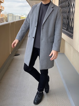 「URBAN RESEARCH（アーバンリサーチ）のアイテム（チェスターコート）」を使った、D.heyさん（メンズ・178cm）の冬コーディネート