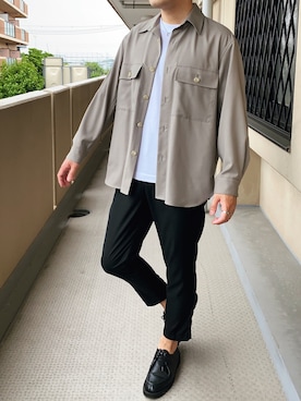 「UNIQLO（ユニクロ）のエアリズムコットンオーバーサイズTシャツ（5分袖）（Tシャツ/カットソー）」を使った、D.heyさん（メンズ・178cm）の春コーディネート