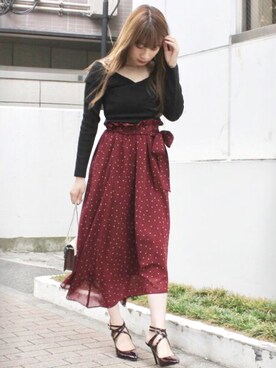 「MERCURYDUO（マーキュリーデュオ）のアイテム（パンプス）」を使った、尼子ゆいさん（レディース・158cm）の秋コーディネート