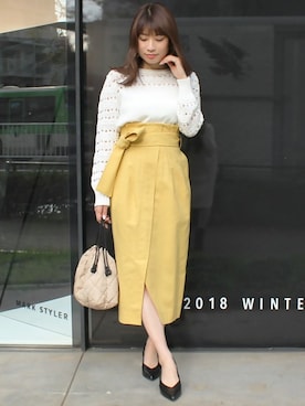 「MERCURYDUO（マーキュリーデュオ）のアイテム（パンプス）」を使った、尼子ゆいさん（レディース・158cm）の春コーディネート
