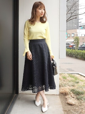 「MERCURYDUO（マーキュリーデュオ）のアイテム（パンプス）」を使った、尼子ゆいさん（レディース・158cm）の春コーディネート
