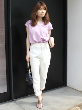 「MERCURYDUO（マーキュリーデュオ）のアイテム（デニムパンツ）」を使った、尼子ゆいさん（レディース・158cm）の春コーディネート