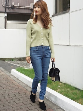 「MERCURYDUO（マーキュリーデュオ）のアイテム（デニムパンツ）」を使った、尼子ゆいさん（レディース・158cm）の秋コーディネート