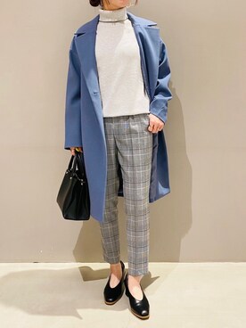 「ブルーコーデ」｜「アイテム（チェスターコート）」を使った、AYAさん（レディース・158cm）の冬コーディネート