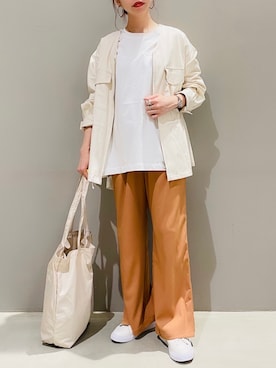 「エコバッグ」｜「アイテム（ミリタリージャケット）」を使った、AYAさん（レディース・158cm）の春コーディネート