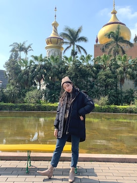 「Lulus（-）のアイテム（帽子）」を使った、王函玉さん（レディース・170cm）の冬コーディネート