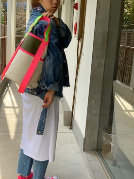 「100のアイテム（トートバッグ、ホワイト系）」を使った、comachiさん（レディース・163cm）の冬コーディネート