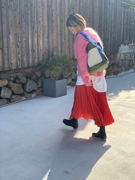 「100のアイテム（トートバッグ、グリーン系）」を使った、comachiさん（レディース・163cm）の冬コーディネート